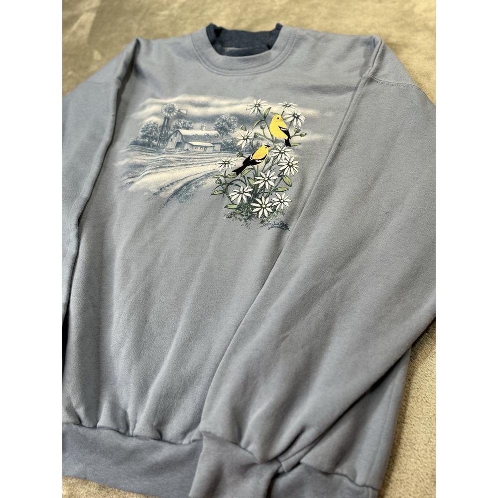 Vintage Morning Sun Womens Size L Birds Summer Blue Long Sleeve Sweatshirt